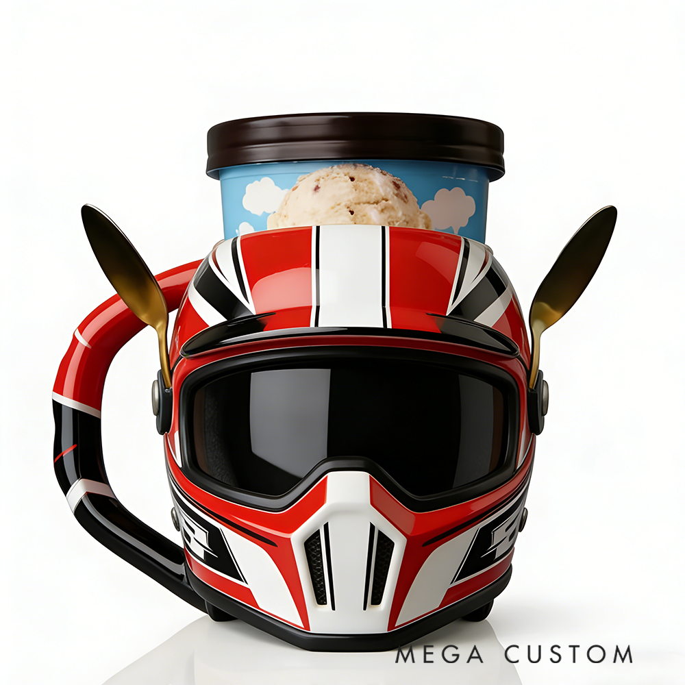 Personalized Motorcycle Helmet Ice Cream Holder Unique Pint Cup for Car Lovers and Ice Cream Fans
