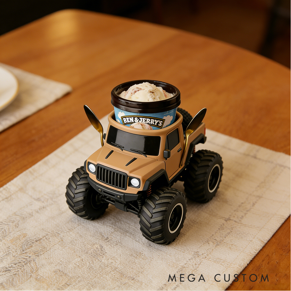 Personalized Monster Truck Ice Cream Holder Fun and Creative Pint Cup Design Car Lovers and Ice Cream Fans