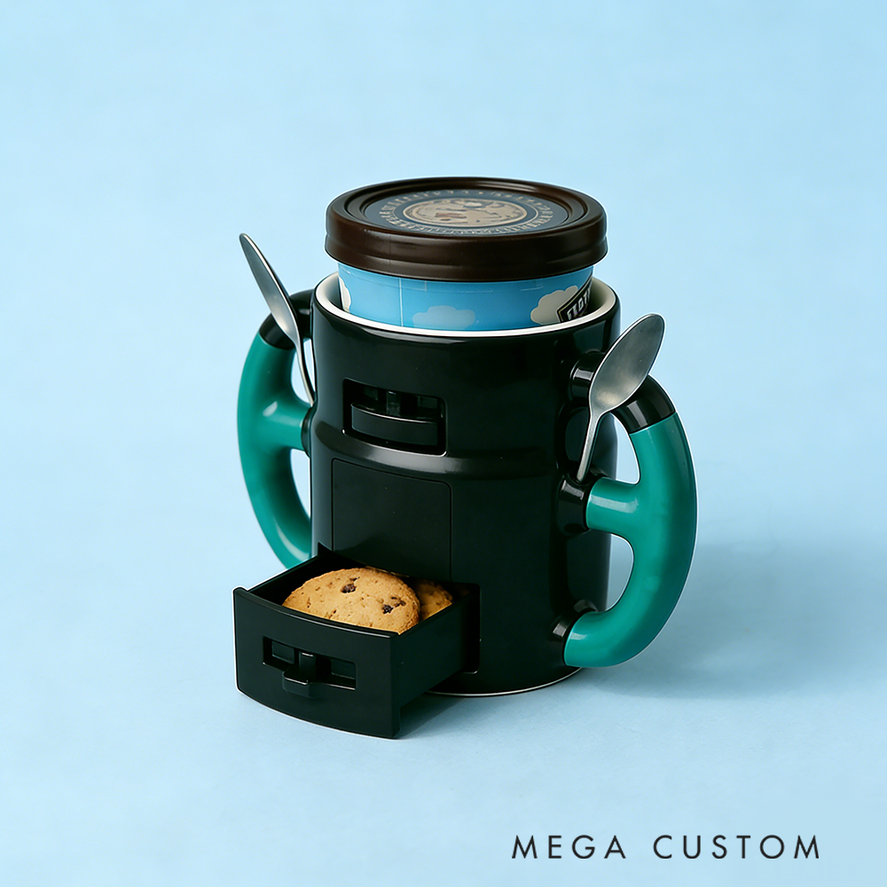 Personalized Racing Steering Wheel Ice Cream Pint Cup Holder Custom Gift for Motorsports Fans Car Lovers