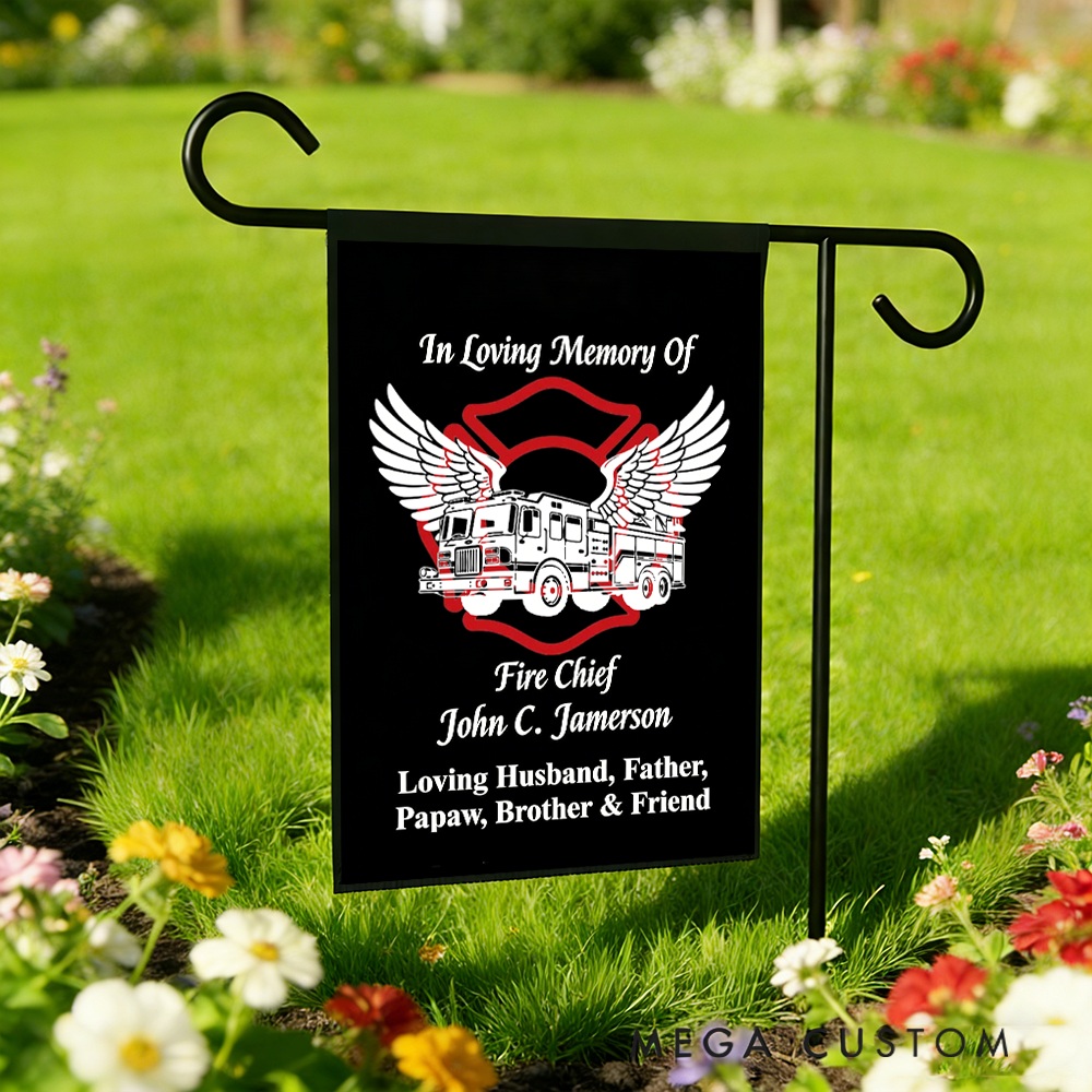 Personalized Firefighter Memorial Garden Flag Custom Tribute for Honoring Brave Heroes