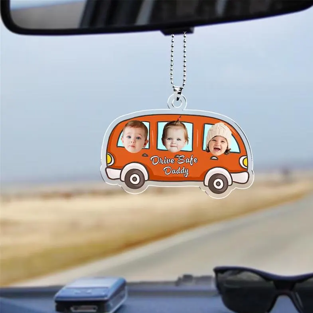 Personalized Car-Shaped Photo Keychain Drive Safe Hanging Ornament