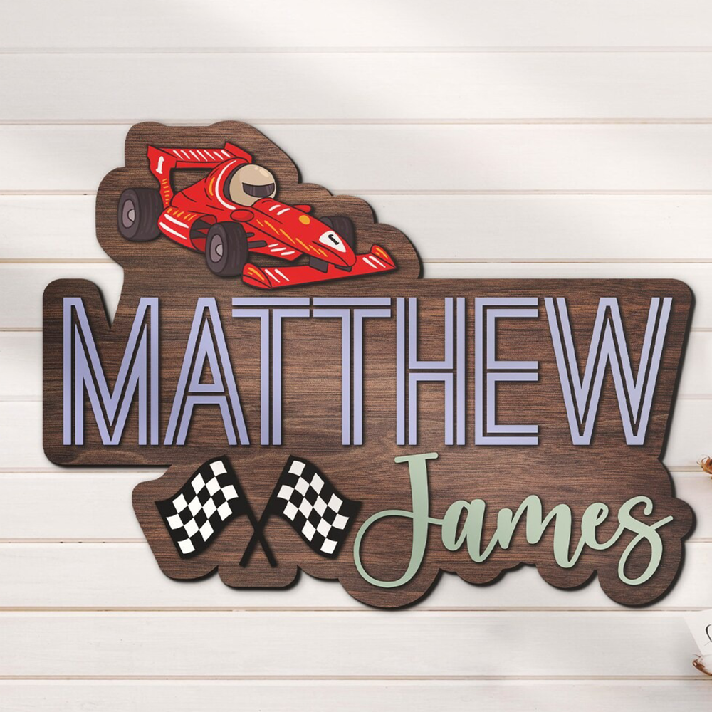 Personalized Racing Themed Acrylic Name Sign Custom Wall or Door Decor