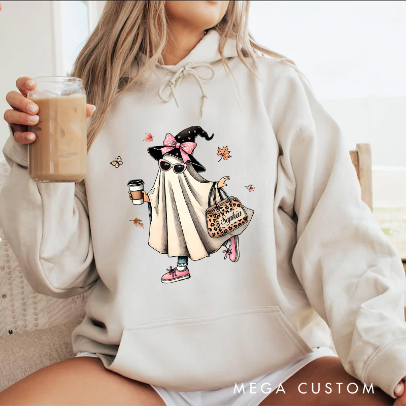 Personalized Fashionable Ghost with Hat and Bag Adorable Halloween Style Hoodies