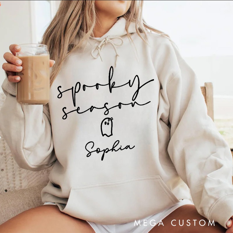 Personalized Spooky Season Minimalist Ghost with Playful Halloween Vibes Cozy Cute Spooky Season Hoodies