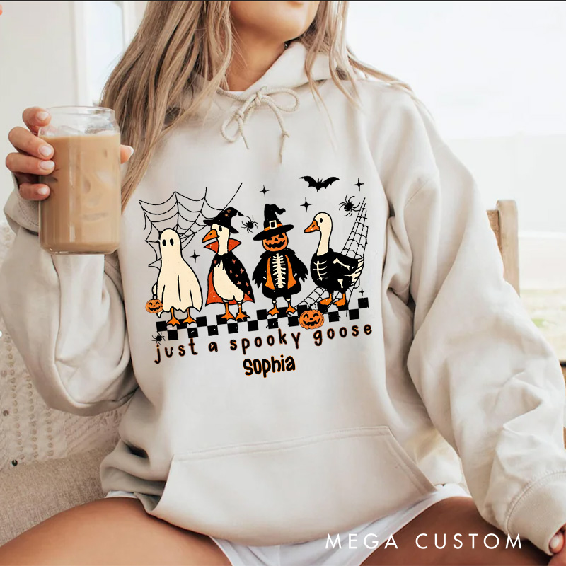 Personalized Spooky Goose with Halloween Friends Fun and Whimsical Ghostly Hoodies