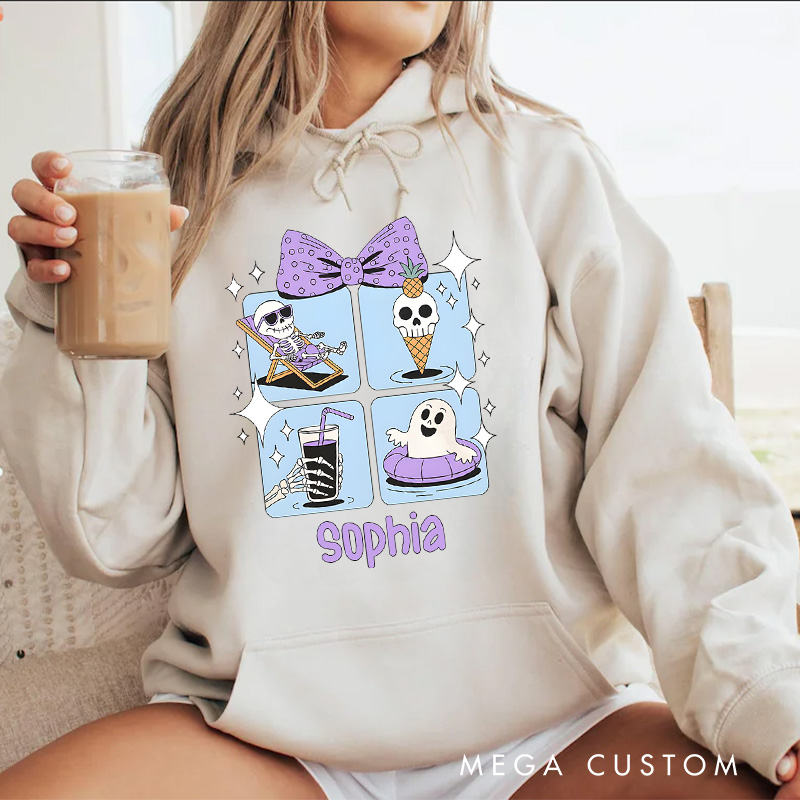 Personalized Summer Vibes Ghosts with Ice Cream and Fun Halloween Twist Hoodies