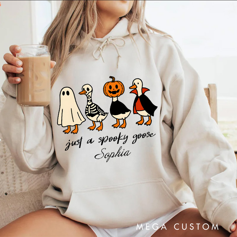 Personalized Spooky Goose Parade with Ghosts and Pumpkin Fun Halloween Humor Hoodies