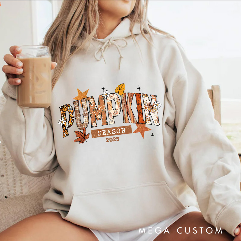 Personalized Pumpkin Season with Leaves and Rustic Autumn Halloween Charm Hoodies