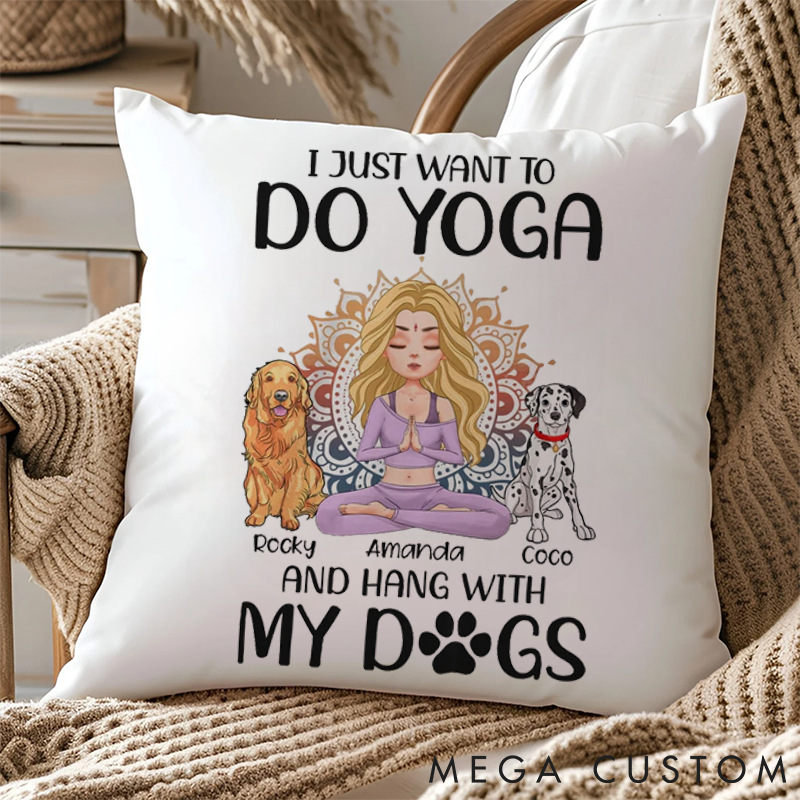 Personalized Yoga Girl and Her Dog Pillows Mandala Pattern Yoga Pillows Gift  Idea for Yoga Lover