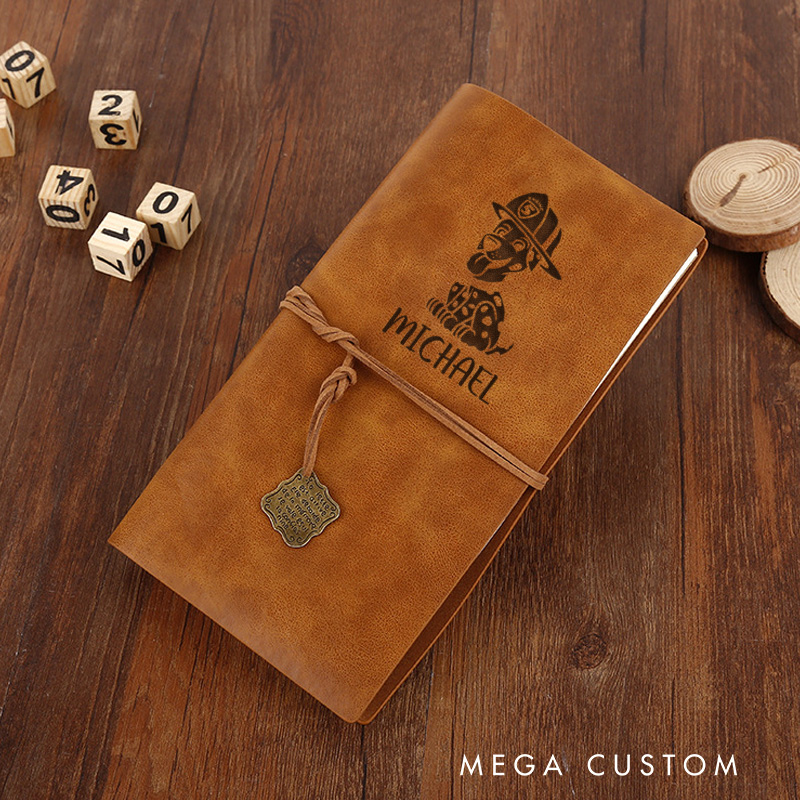 Personalized Retro Notebooks for Firefighter Custom Firefighter Dalmatian Design Notebook Engraved Leather Notebook Gifts
