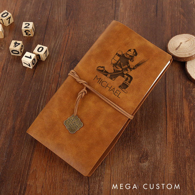 Personalized Retro Notebooks for Firefighter Custom Heroic Firefighter Design Notebook Engraved Leather Notebook Gifts