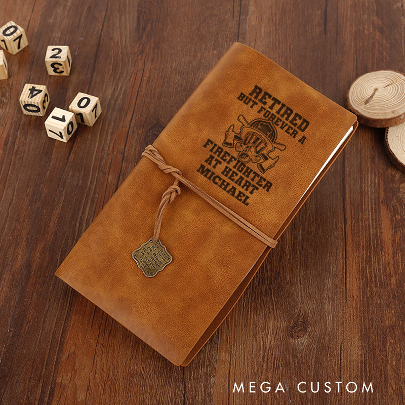 Personalized Retro Notebooks for Firefighter Custom Forever a Firefighter at Heart Design Notebook Engraved Leather Notebook Gifts
