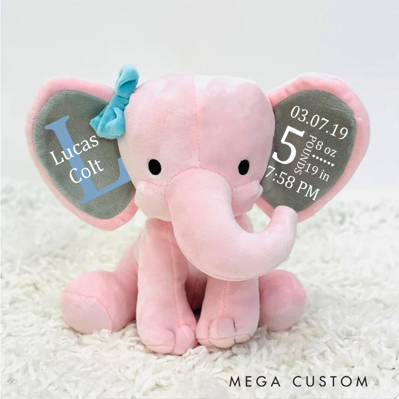 Personalized Initial and Name Illustration Featuring Elegant Typography for a Unique Nursery Accent Baby Elephant Plush Toys