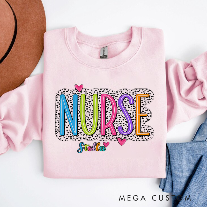 Personalized Nurse Sweatshirt Nurse with a Playful Black and White Dotted Pattern Appreciation Gift for Nurse