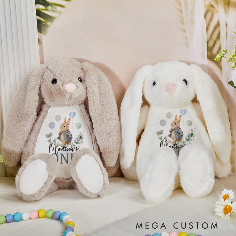 Personalized First Birthday Illustration Featuring Baby Rabbit and Floral Accents for a Special Milestone Celebration Baby Rabbit Plush Toys