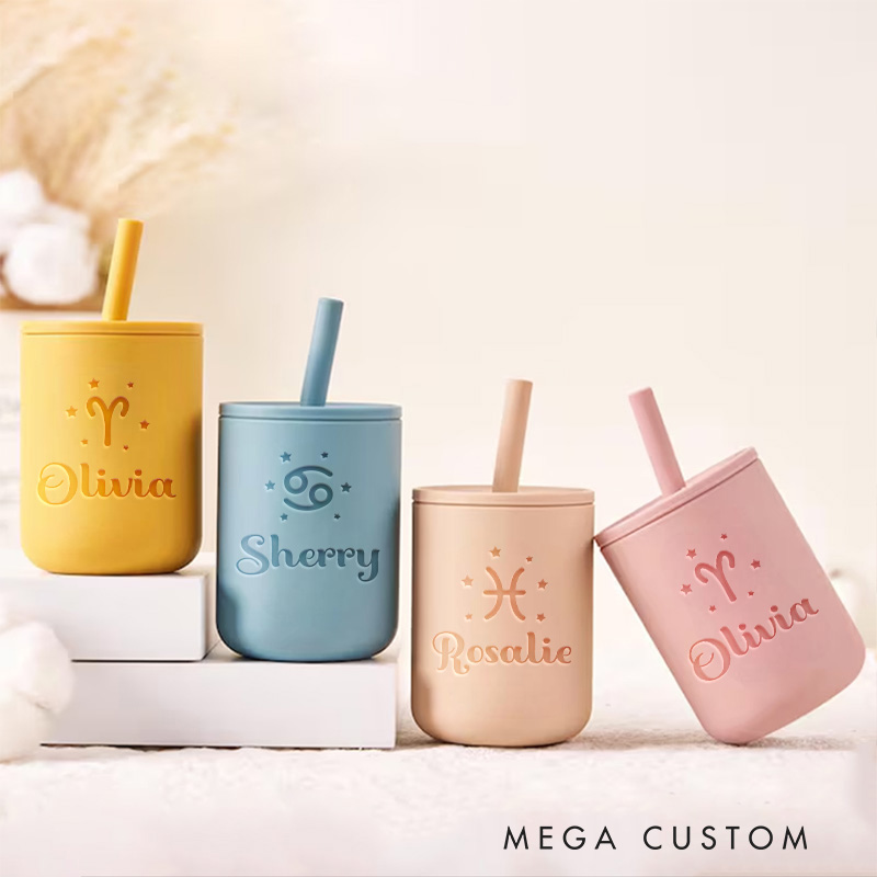 Personalized Zodiac Sign Symbol Baby Name Engraved Cup for Starry Theme Lovers Sippy Cup 