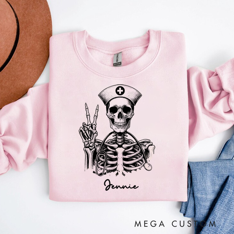 Personalized Nurse Sweatshirt Skeleton Nurse with a Stethoscope Appreciation Gift for Nurse