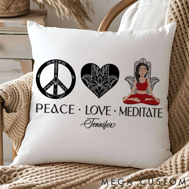 Personalized Peace and Heart Pattern Pillows Meditation Pillows for Women Yoga Pillows Gift  Idea for Yoga Lover