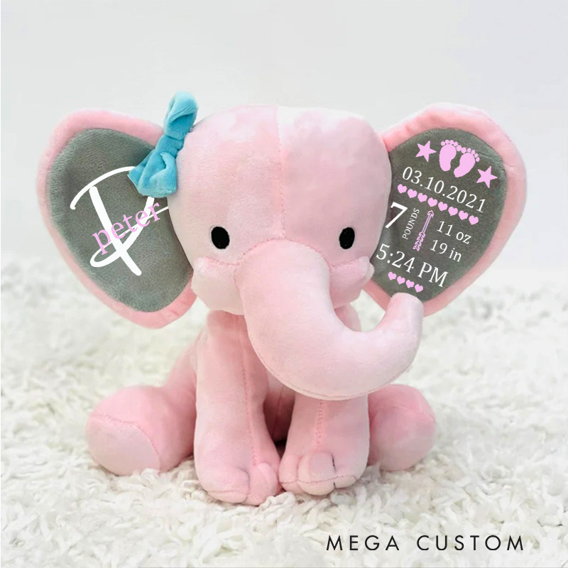 Personalized Elegant Name Illustration with Crown Accents for a Charming Nursery Decoration Baby Elephant Plush Toys