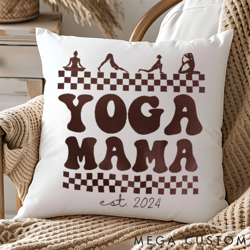 Personalized Checkerboard Pattern Pillows Yoga Pose Silhouette Pillows Yoga Pillows Gift  Idea for Yoga Lover