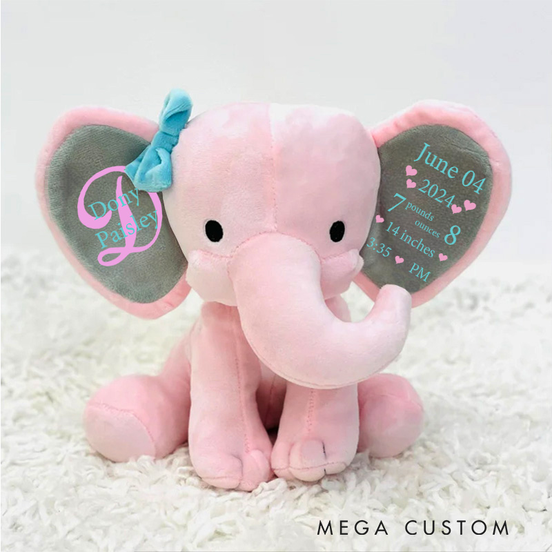 Personalized Initial and Name Illustration with Elegant Typography for a Sophisticated Nursery Accent Baby Elephant Plush Toys