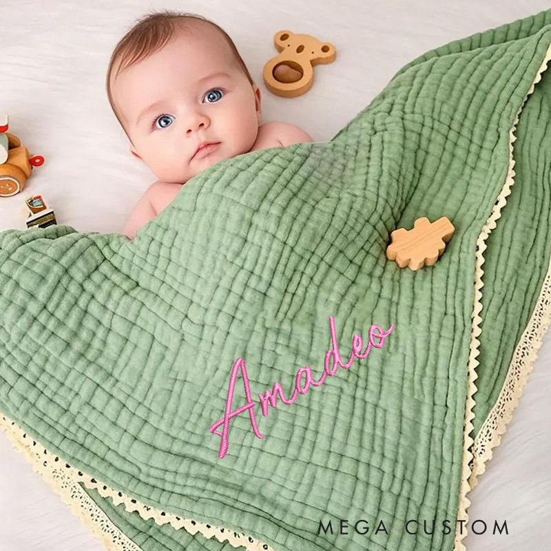 Personalized Knit Baby Blanket Embroidery Gift for Baby Shower Newborn Baby Gifts