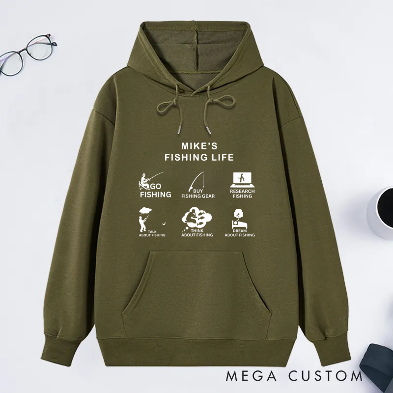 Personalized Funny Fishing Life Classic Hoodie Gift for Fishing Lovers Anglers Outdoor Enthusiasts and Fishermen