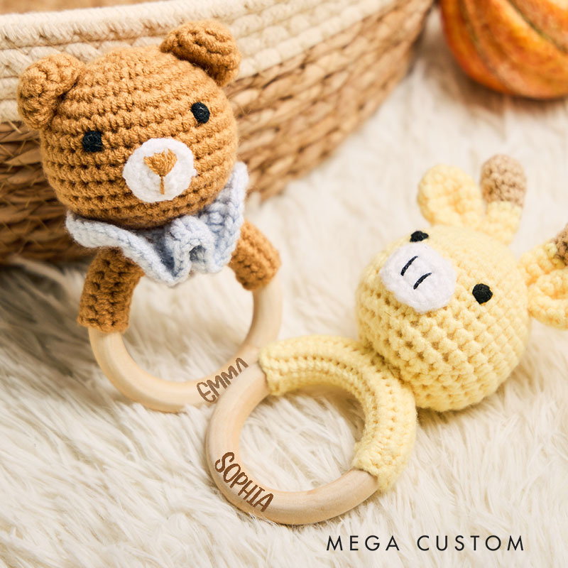 Personalized Bold Baby Name Engraved Natural Wooden Rattle for Babies Simple and Charming Baby Wooden Rattle Baby Shower Gift