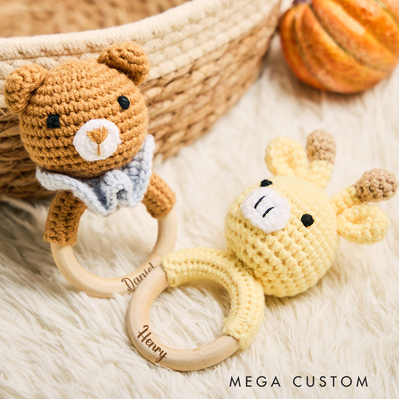 Personalized Handwritten Name Engraved Keepsake Wooden Toy for Baby Unique Style Baby Wooden Rattle New Baby Gift