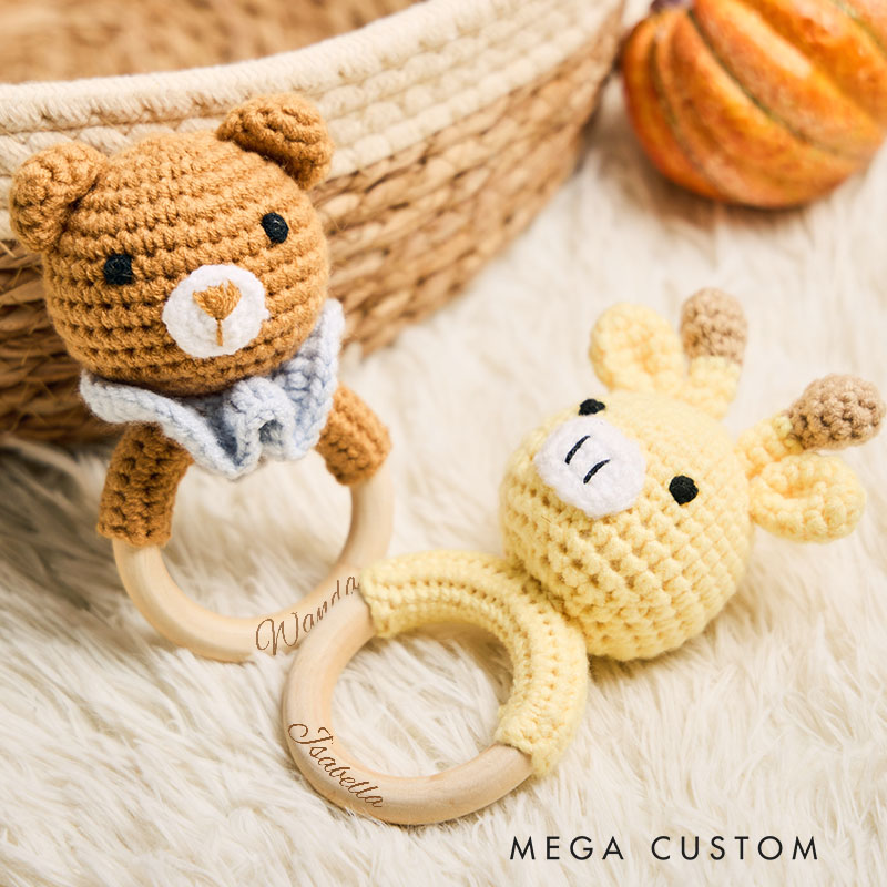 Personalized Elegant Script Name Engraved Wooden Toy for Baby Girls and Boys Graceful and Timeless Baby Wooden Rattle Gift for Baby