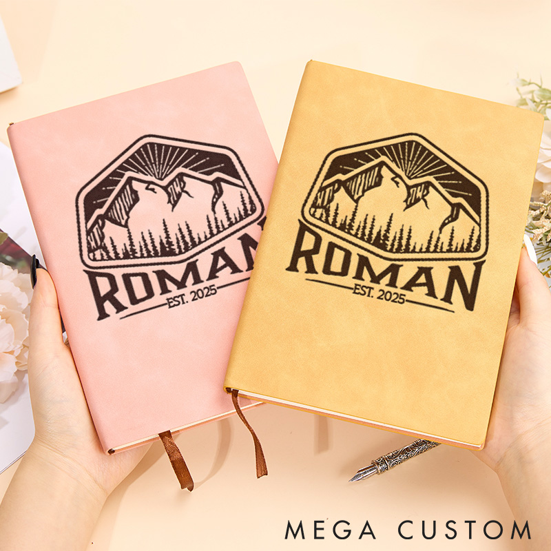Personalized Embracing The Mountains Leather Notebook Nature Traveling Hiking Journal Gift for Outdoor