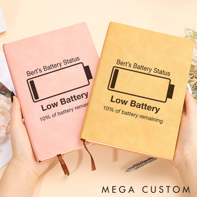 Personalized Low Battery Leather Notebook Programmer Computer Journal Gift for Geek Nerd Lovers 
