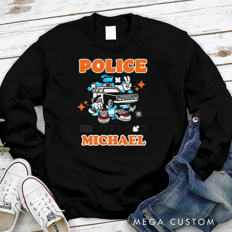 Personalized Policeman Sweatshirt Cartoon-style Police Car Appreciation Gift for Police Officers