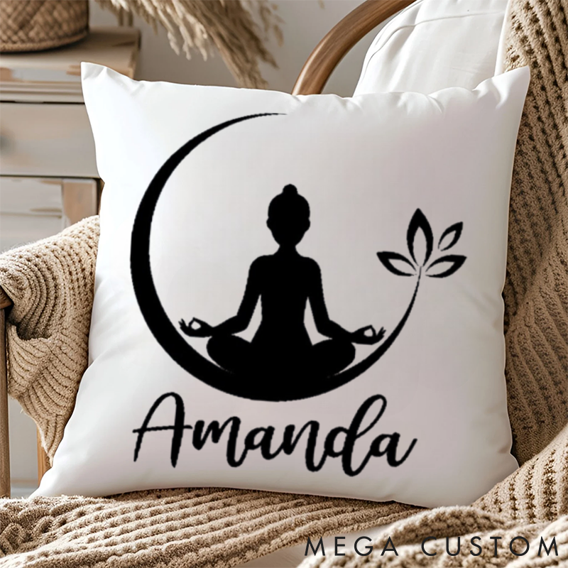 Personalized Meditation Silhouette Pillows Vitality Leaf Pillows Yoga Pillows Gift  Idea for Yoga Lover