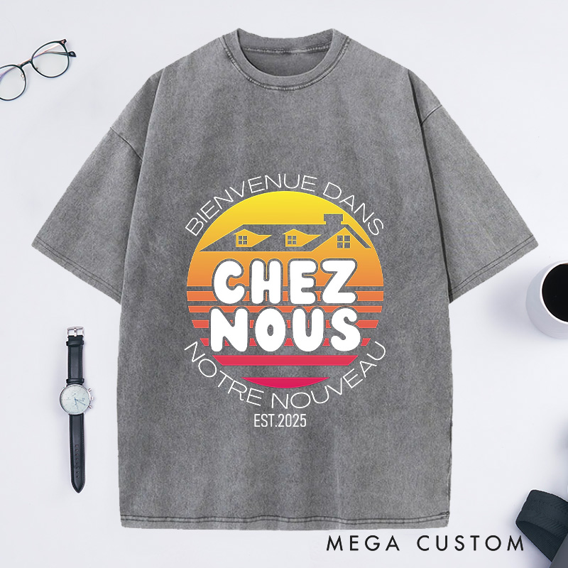 Personalized Custom EST Chez Nous T-Shirt Retro Sunset Housewarming New Home Celebration