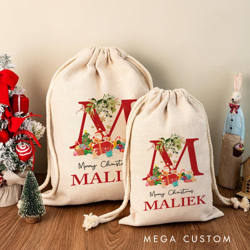 Personalised Christmas Toy Sack-Name & Initial Christmas Gift Bag Christmas Gift 