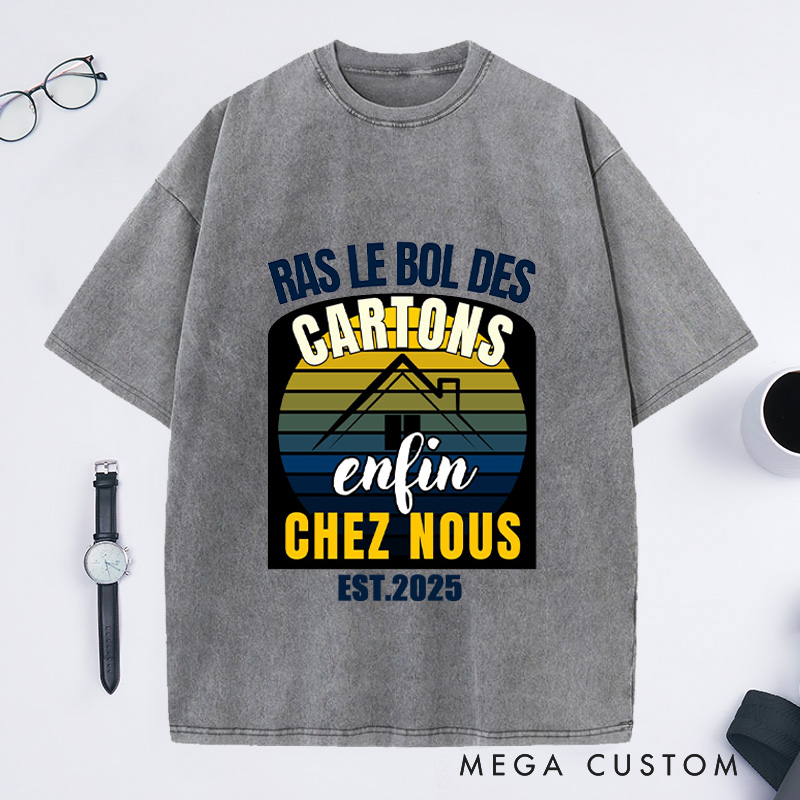 Personalized Ras Le Bol Des Cartons T-Shirt Retro Sunset French Housewarming Custom Moving Joyful Gift
