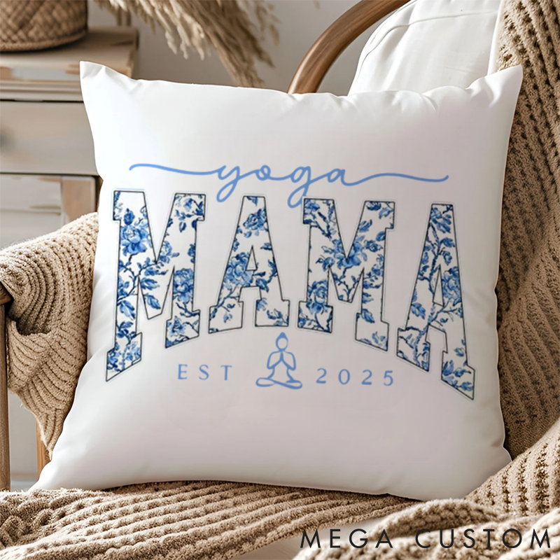 Personalized "Yoga Mama" Pillows Blue and White Pattern Pillows Yoga Pillows Gift  Idea for Yoga Lover