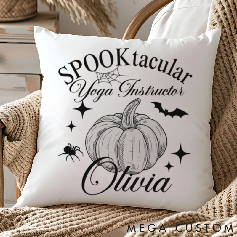 Personalized "SPOOKtacular Yoga Instructor" Themed Pillows Halloween Element Pillows Yoga Pillows Gift  Idea for Yoga Lover