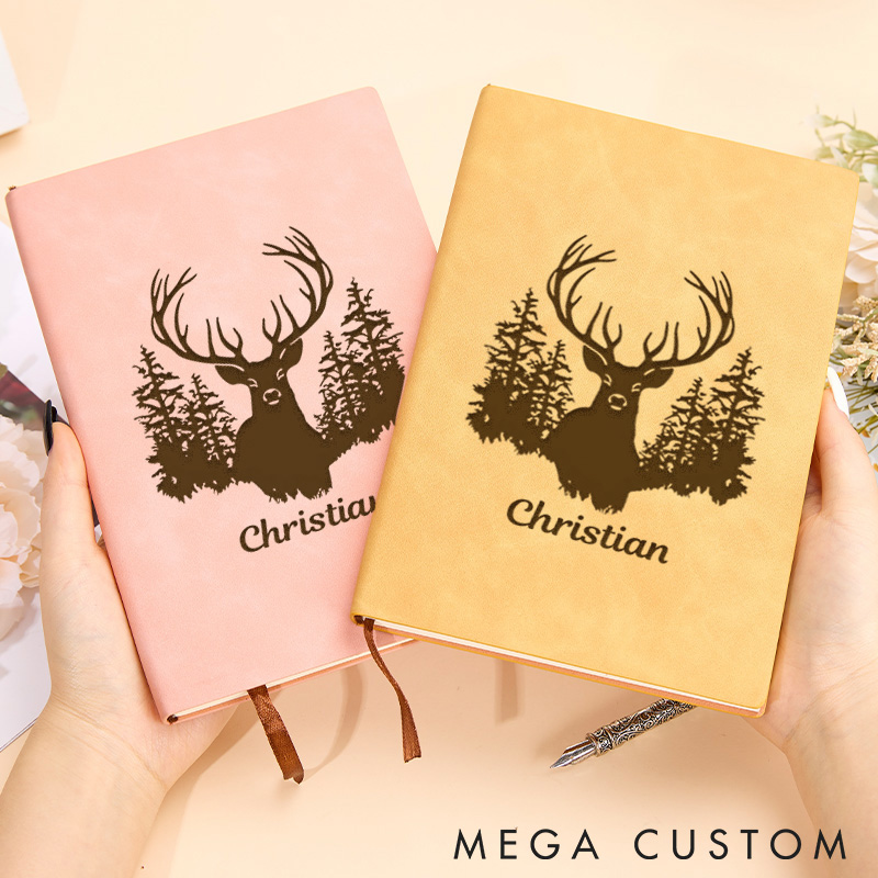 Personalized Majestic Wilderness Leather Notebook The Stag In The Forest Journal Gift for Traveling Hiking Outdoor Lovers 