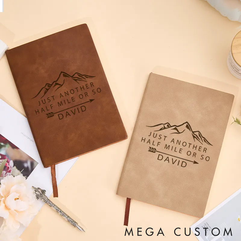 Personalized Just Another Half Mile Or So Leather Notebook A Hiker's Humor Journal Gift for Traveling Hiking Lovers 