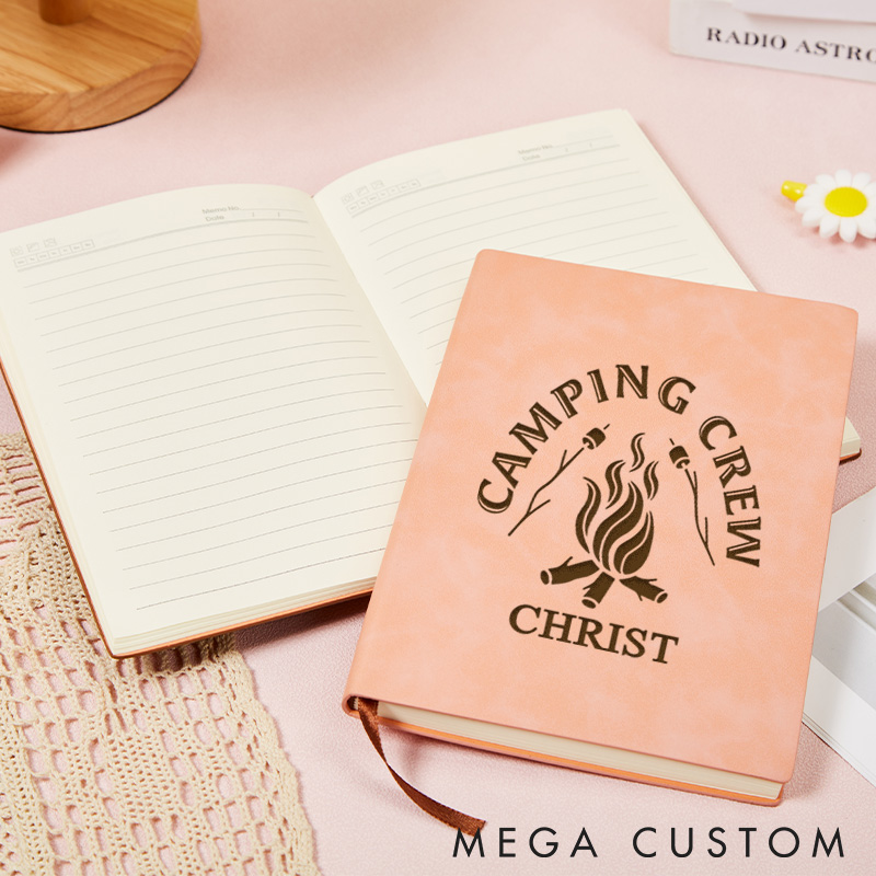 Personalized Camping Crew Leather Notebook Bonfire Memories Journal Gift for Traveling Hiking Outdoor Lovers 