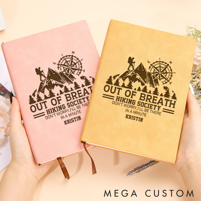 Personalized Traveling Hiking Journal Out Of Breath Hiking Society Leather Notebook Gift Outdoor Lovers 