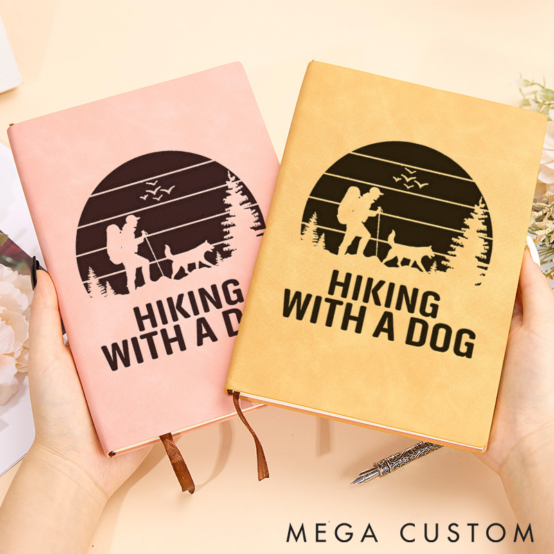 Personalized Hiking with A Dog Leather Notebook Adventures  Traveling Hiking Journal Gift for Outdoor