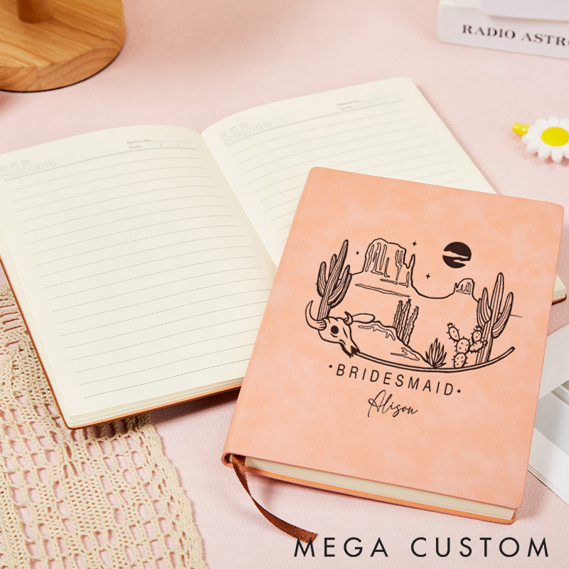 Personalized Adventure Bridesmaid Leather Notebook Desert Cactus Journal Traveling Hiking Journal Gift for Outdoor