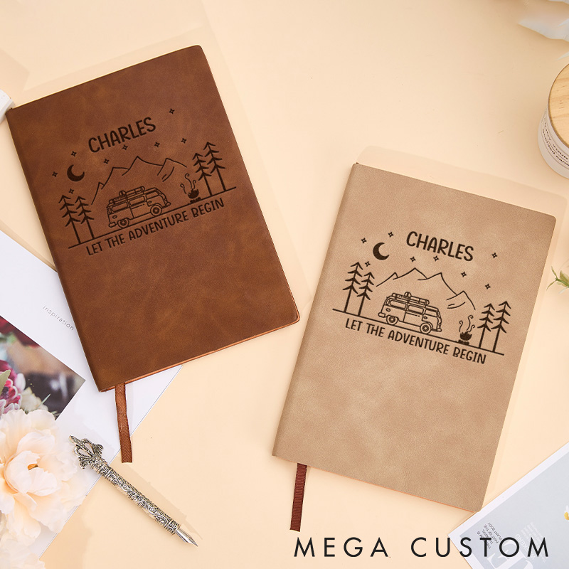 Personalized Let The Adventure Begin Leather Notebook Camping Traveling Hiking Journal Gift Outdoor