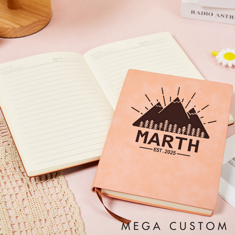 Personalized Mountain Adventure Leather Notebook Camping Traveling Hiking Journal Gift for Outdoor
