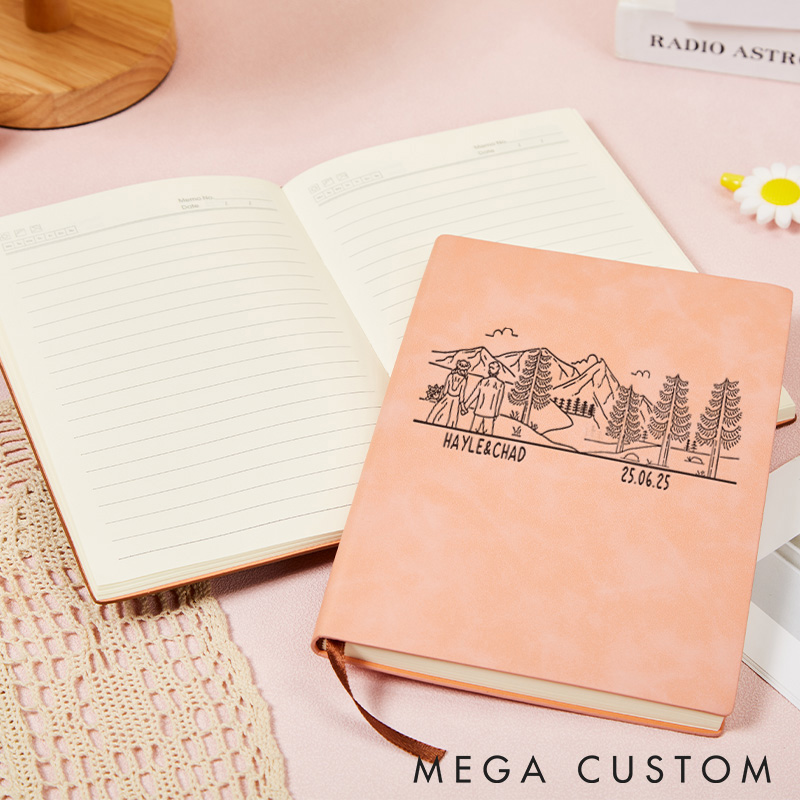 Personalized Mountain Couple Adventure Leather Notebook Camping Traveling Hiking Journal Gift Outdoor