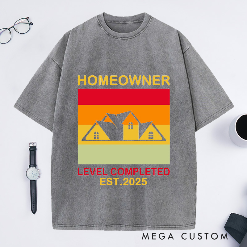 Personalized Custom Level Completed Homeowner T-Shirt Housewarming Retro Gift