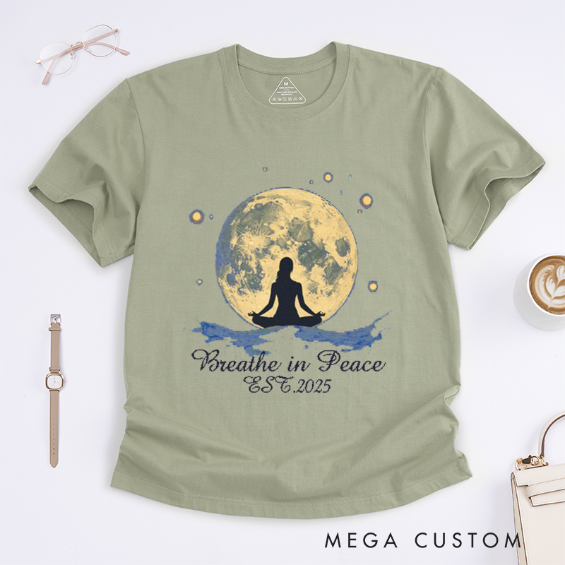 Personalized Yoga Moon T-Shirt Celestial Female Silhouette Tee Meditation T-Shirt Yoga Lover Gift Yoga Cosmic T-shirt